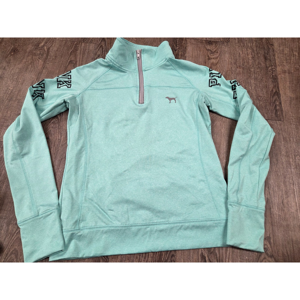 VICTORIAS SECRET PINK 1/4 Zip Light Aqua Long Sleeve Shirt Size Small